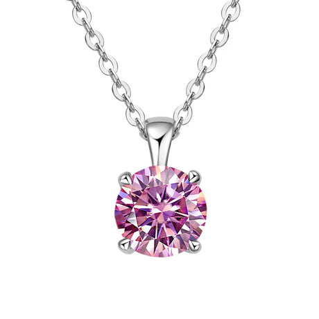 Modern moissanite four-prong necklace with pendant for sleek styling, evening outfits, and contemporary jewelry wear.