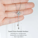 Moissanite clover necklace with adjustable length for a flexible fit, elegant styling, and everyday accessory use.