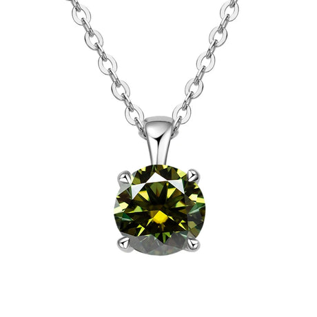 Moissanite pendant necklace with four-prong setting for layering with fine chains, daily accessorizing, and chic styling.