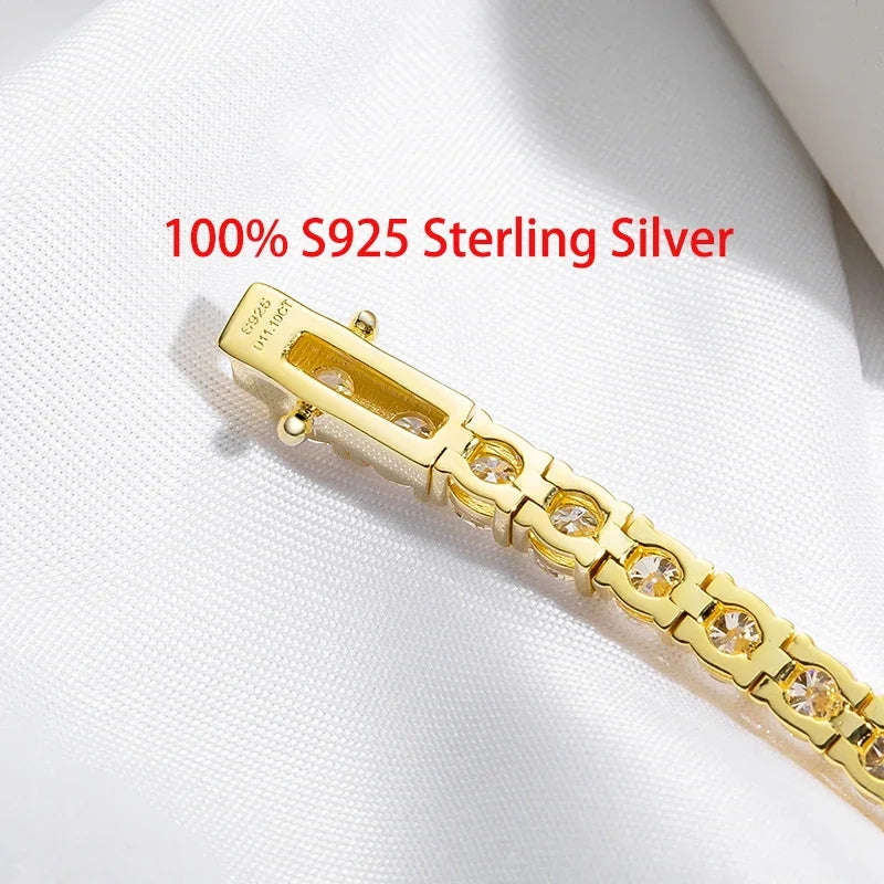 Moissanite tennis bracelet in 18k gold plated jewelry form for special occasion wear, gifting, and luxury-inspired styling.