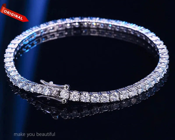 Moissanite tennis bracelet in 925 silver plated finish for elegant daily wear, gifting, and special occasion styling.