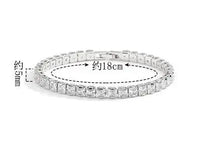 Moissanite tennis bracelet in sterling silver for formal styling, bridal wear, and daily luxury accessorizing.