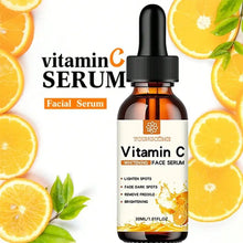 Vitamin C facial essence serum bottle for moisturizing, dark spot reduction, and skin repair treatment.