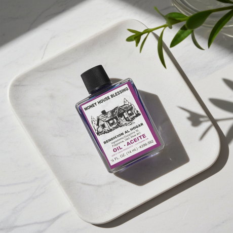 Money House Blessing Wish Oil ritual oil bottle for prosperity work, home blessing, and manifestation practice.