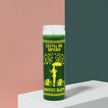 Money Rain 7 day green jar candle for wealth drawing, candle rituals, and daily spiritual practice.