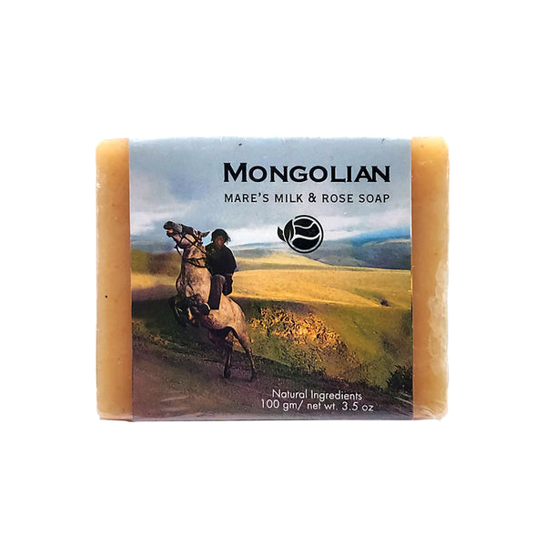 Mongolian Mare's Milk and Rose Herbal Soap bar for moisturizing, daily cleansing, and sensitive skin care.