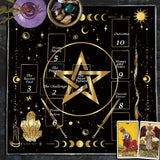 Moon Cycle Pentagram Tarot cloth altar fabric for tarot card placement, moon magic, and ceremonial use.