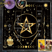 Moon Cycle Pentagram Tarot cloth altar fabric for tarot card placement, moon magic, and ceremonial use.