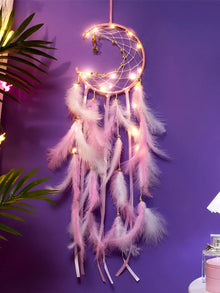 Moon Dream Catcher Feather Wind Chime hanging decor for bedroom styling, peaceful ambiance, and boho home decoration.