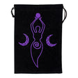 Moon Goddess black velvet embroidered bag for tarot deck storage, crystal keeping, and altar tool protection.