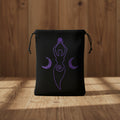 Moon Goddess black velvet embroidered bag for tarot deck storage, crystal keeping, and altar tool protection.