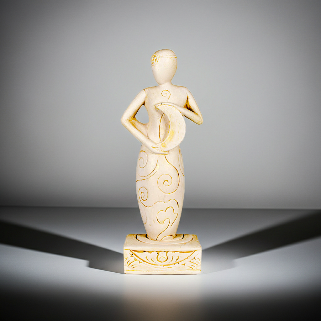 Moon Goddess statue figurine for altar display, ritual decor, and devotional practice.