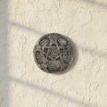 Moon Pentacle plaque in silver finish front view, wall decor for altar rooms and sacred space styling.