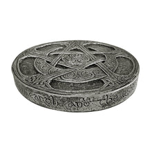 Moon Pentacle plaque small size shown at an angle, decorative wall plaque for witchcraft-themed decor.