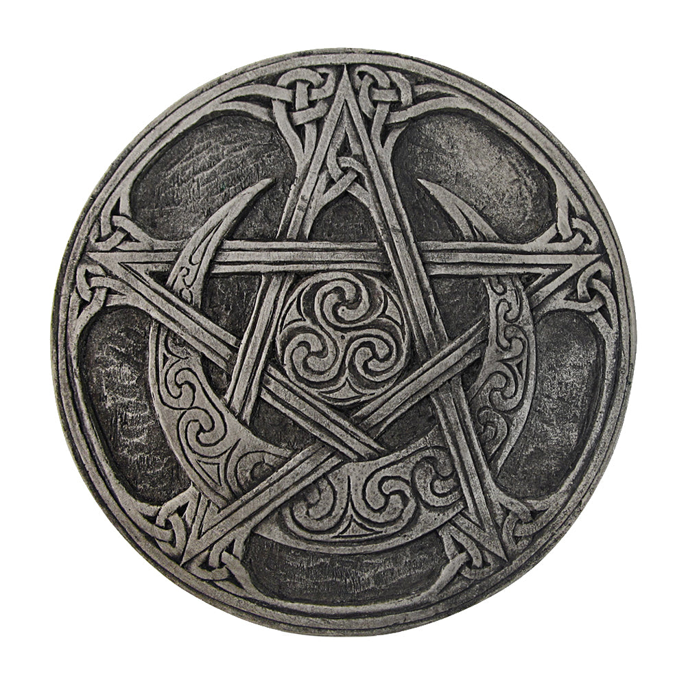 Moon Pentacle plaque small size front view, wall decor for altar rooms and sacred space styling.