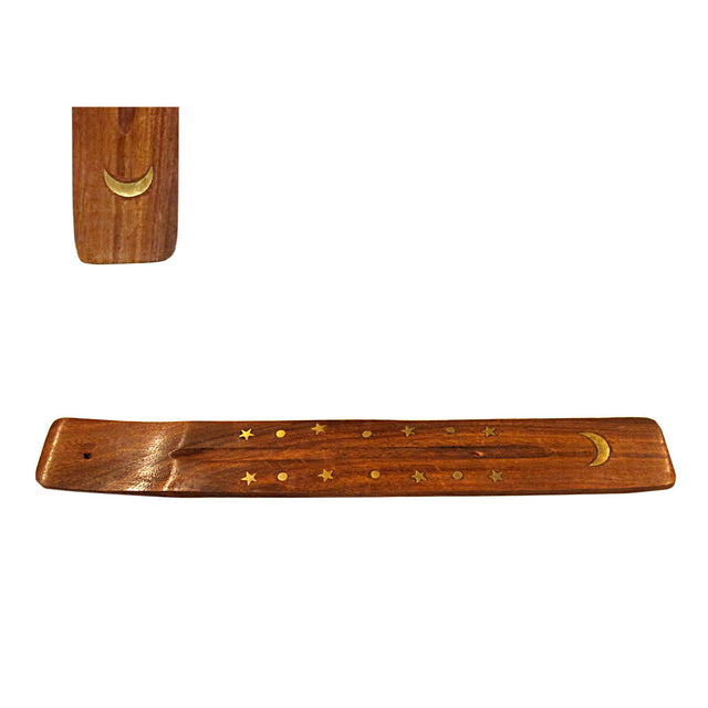 Moon wood incense boat burner for stick incense burning, altar decor, and meditation spaces.