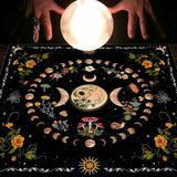 Moonlight Flower Tarot Reading Cloth divination cloth for spiritual readings, card placement, and ceremonial use.