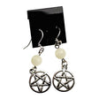 Moonstone pentagram earrings for everyday jewelry, pagan-inspired accessories, and gift giving.
