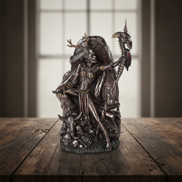 Morgan Le Fey statue figurine for gothic home decor, altar display, and mythological collection use.