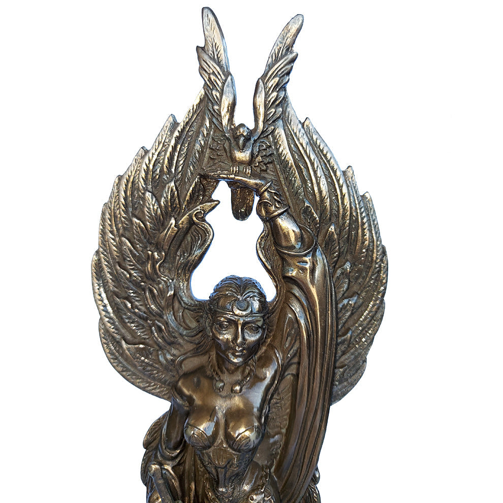 Morrigan Celtic goddess statue for home altar decor, pagan ritual use, and devotional practice.