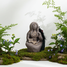 Morrigan Raven Goddess figurine statue for altar decor, pagan worship, and spiritual display.