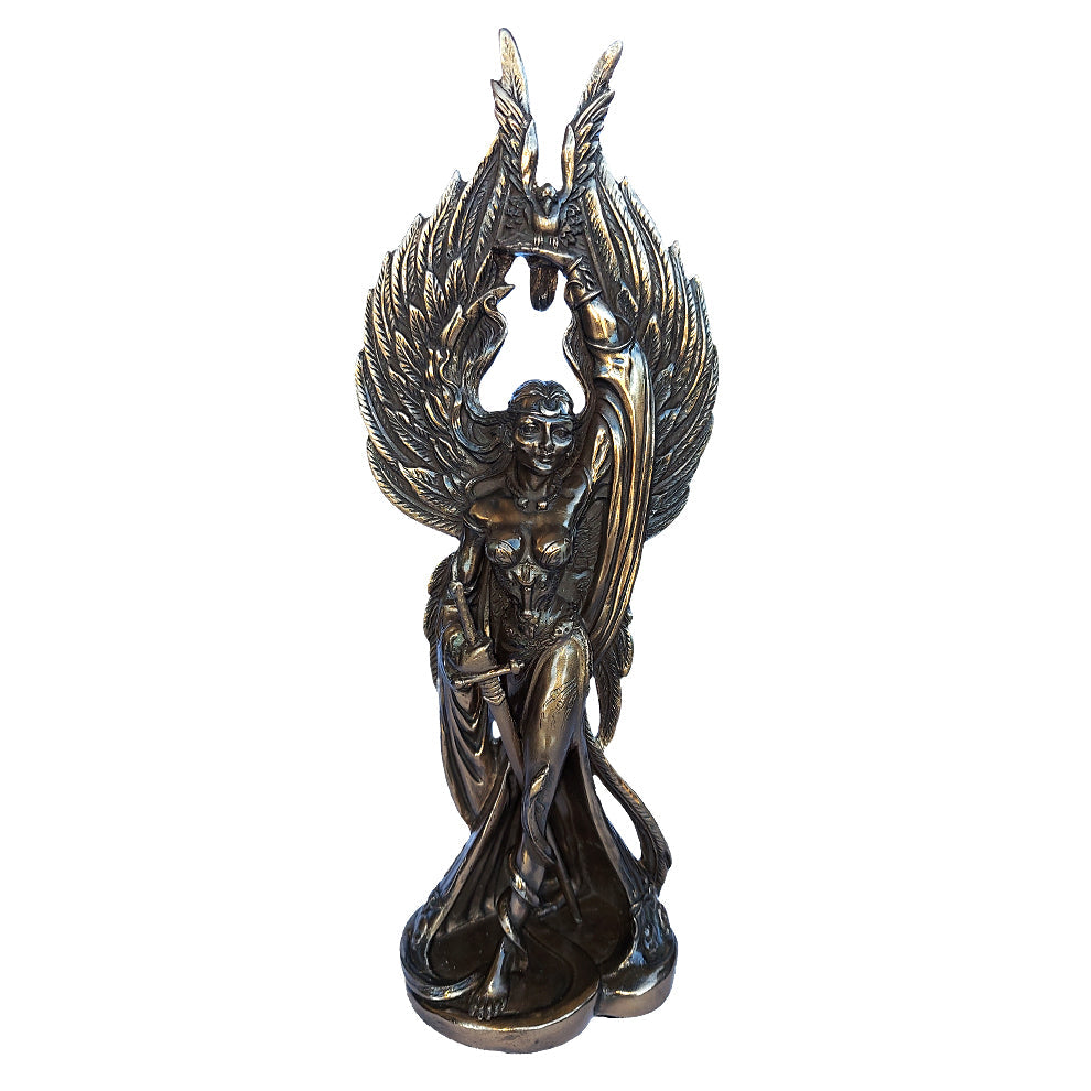Morrigan War Goddess statue figurine for altar decor, pagan worship, and devotional display.