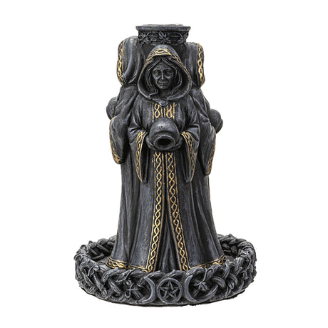 Mother, Maiden, Crone backflow incense burner statue for burning cone incense during meditation, altar work, and spiritual rituals.
