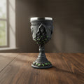 Mother Maiden Crone goblet 8 inches front view for ritual chalice use, altar decor, and ceremonial drinking vessel.