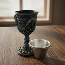Mother Maiden Crone goblet 8 inches full view, Triple Goddess ritual chalice for altar ceremonies.