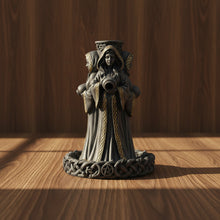 Mother, Maiden, Crone incense burner statue for backflow incense cone use in meditation practice, moon rituals, and altar decor.