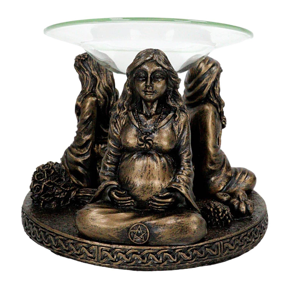 Mother Maiden Crone oil burner front view for essential oil warming, aromatherapy, and altar decor.