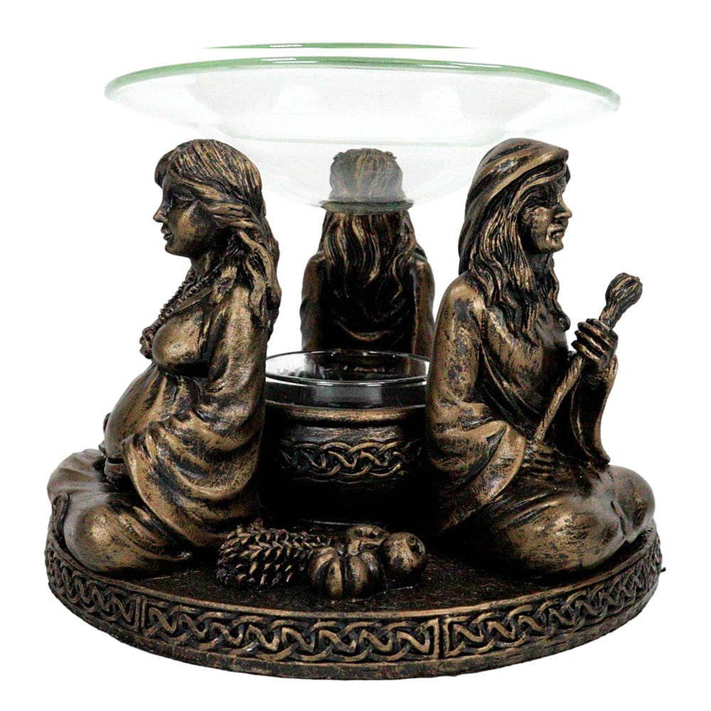 Mother Maiden Crone oil burner side view showing Triple Goddess figure design.