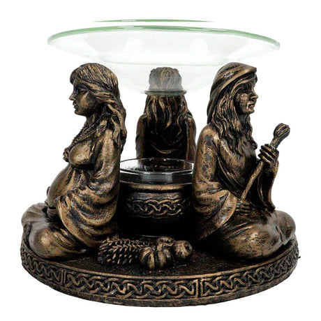 Mother Maiden Crone oil burner side view showing Triple Goddess figure design.