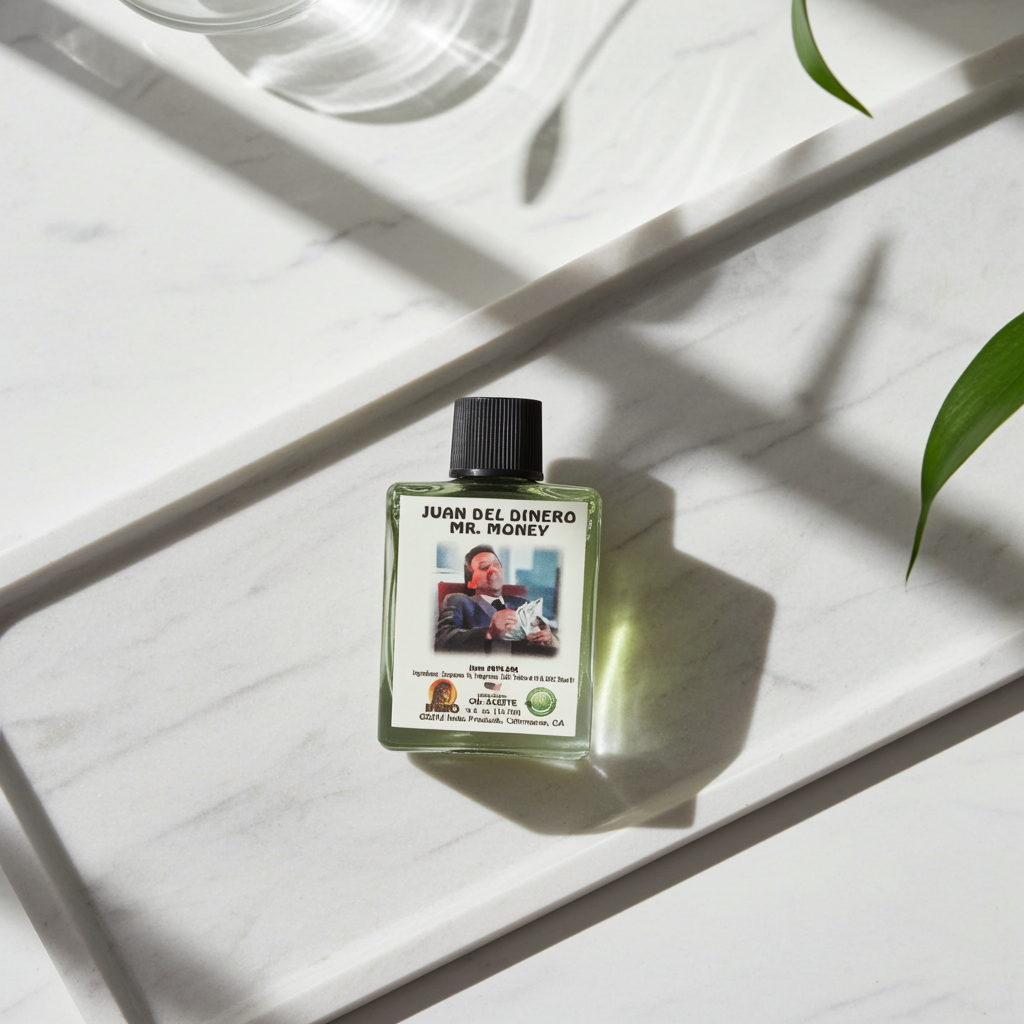 Mr. Money Wish Oil by Juan Del Dinero in bottle form for abundance rituals, wealth attraction, and manifestation practice.