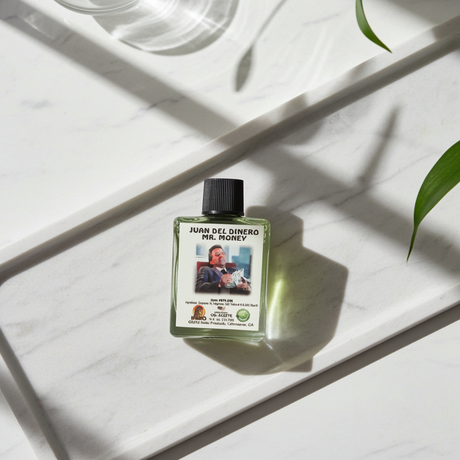 Mr. Money Wish Oil by Juan Del Dinero in bottle form for abundance rituals, wealth attraction, and manifestation practice.