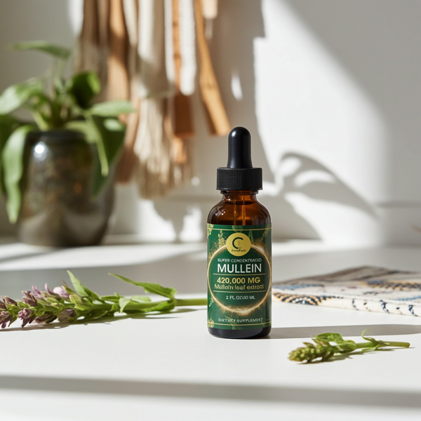 Mullein Leaf Extract Drops bottle for lung support, respiratory comfort, and daily herbal use.