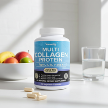 Multi-Collagen supplement capsules bottle for radiant skin support and joint care in daily wellness routines.