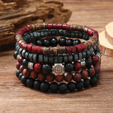 Multi-strand Vintage Leather Bracelet Set with Tree of Life charm and beadwork for layered jewelry styling and everyday fashion wear.
