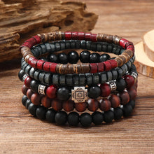 Multi-strand Vintage Leather Bracelet Set with Tree of Life charm and beadwork for layered jewelry styling and everyday fashion wear.