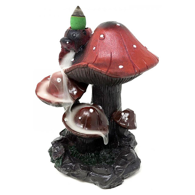 Mushroom backflow cone incense burner for cascading smoke display, meditation, and home relaxation use.