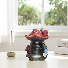 Mushroom backflow cone incense burner ceramic holder for cascading smoke display, meditation, and aromatherapy use.
