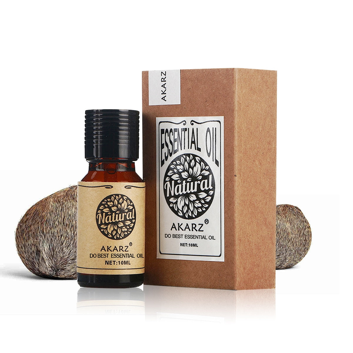 AKARZ essential oil bottle and packaging on a white background