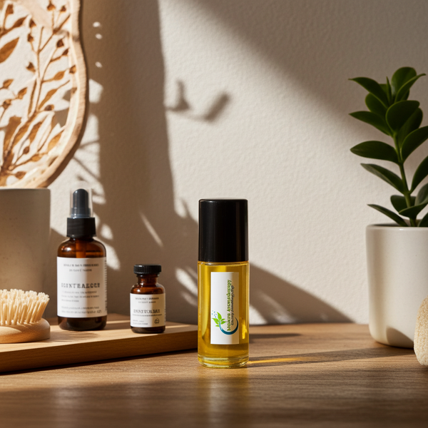 Myrrh Body Oil bottle — warm resinous earthy oriental fragrance, for meditation rituals, spiritual practice, and daily skin care.