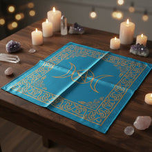 Mystical Pentacle Triple Moon altar cloth for sacred table covering, ritual tools display, and altar ceremonies.