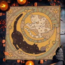 Mystical Tarot Card Altar Cloth with pentagram and moon design for tarot reading, meditation, and sacred space setup.
