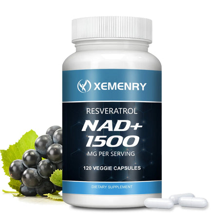 NAD+ supplements with resveratrol capsules for cellular energy support, healthy aging routines, and daily wellness use.
