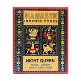 Namaste Incense Cones Night Queen for relaxation, meditation, and evening ambiance.