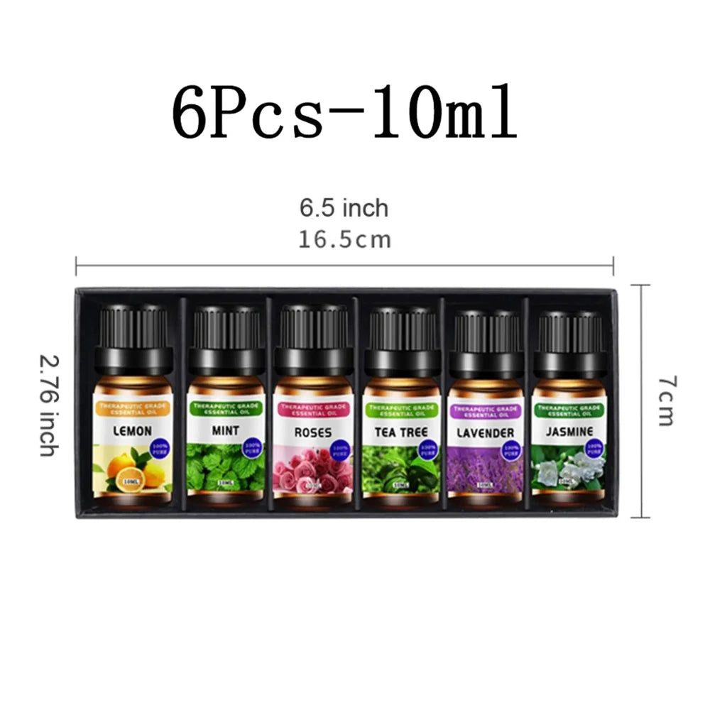 Natural aromatic oils 6-in-1 set with essential oil bottles for meditation, room fragrance, and everyday aromatherapy.