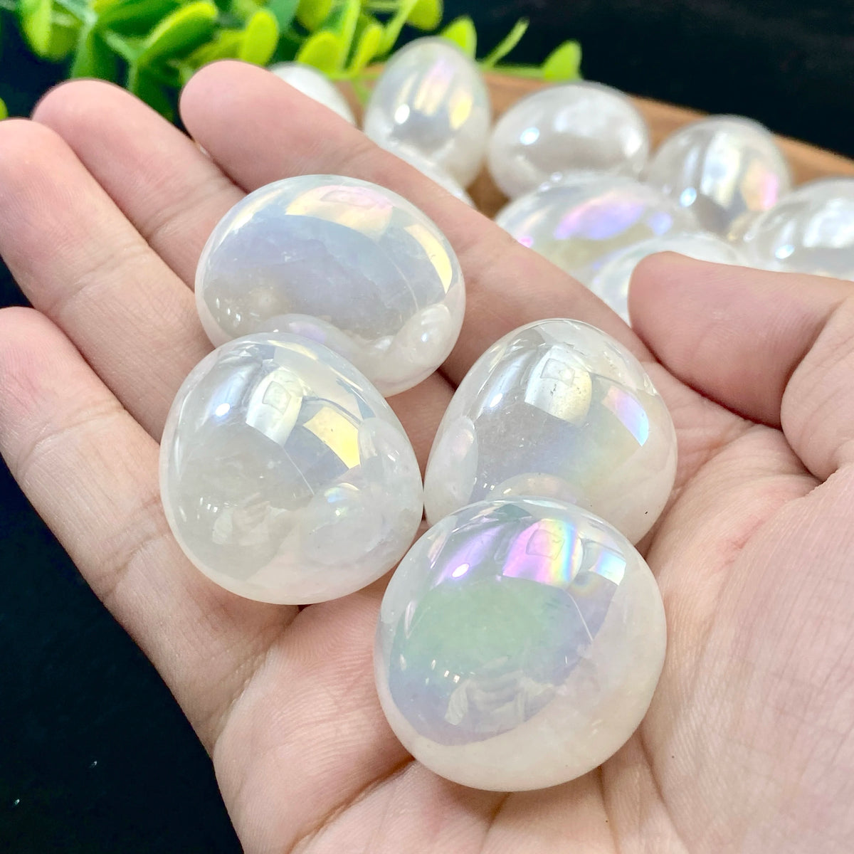 Natural Aura Clear Quartz Tumbled Crystals for meditation, crafts, and crystal healing.