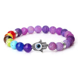 Natural chakra bead bracelet with Tiger Eye, Onyx, Lava, and Agate beads for spiritual focus, meditation, and balanced energy use.